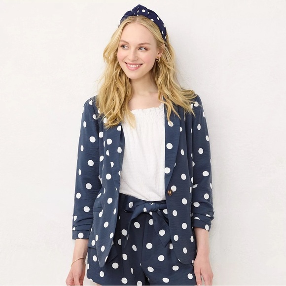 LC Lauren Conrad Navy Polka Dot Blazer - Picture 1 of 6